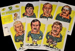 1981 Set of 6x South Africa Rugby player caricatures by artist and S.A rugby player and Captain