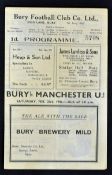 1945/46 War League North Bury v Manchester United football programme date 23 February at Gigg Lane