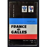 1961 France (Champions) vs Wales rugby programme - played in Paris on 25th March with France winning