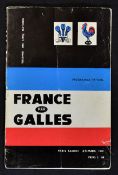 1961 France (Champions) vs Wales rugby programme - played in Paris on 25th March with France winning