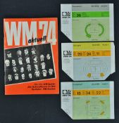 1974 World Cup Germany football tickets to include Sweden v Bulgaria 15 June, Argentina v Italy 19