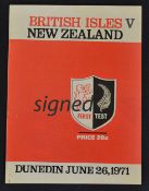 Scarce 1971 British Lions vs New Zealand rugby signed programme - signed to the centre team pages by
