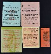 Selection of football match tickets for Wolverhampton Wanderers 1949 FA Cup winning run to include v