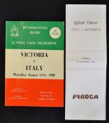 1981 Victoria (Melbourne) v Italy rugby programme - played on Thursday 13th August together with
