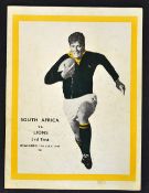 1968 British Lions v South Africa rugby programme - for the 3rd test played at Newlands Cape Town