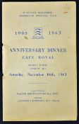 Middlesex Wanderers Football Club 1905-1963 Anniversary Dinner Menu date 16 November at the Café