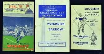 1952 Workington Town Rugby League Challenge Cup Final and Semi Final programmes to incl Final v
