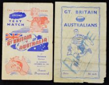 1952/53 Great Britain vs Australia rugby league test match programmes to include 2nd test match