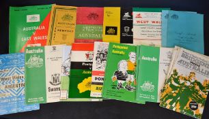 Collection of Welsh Clubs vs Australia rugby programmes from 1952 onwards comprising v Newport '