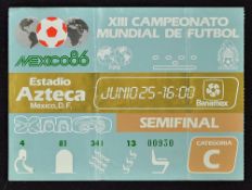 1986 World Cup Argentina v Belgium football match ticket date 25 June at Azteca Stadium, World Cup