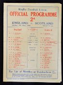 1930 England (Champions) vs Scotland rugby programme - played on 15th March, single folded sheet