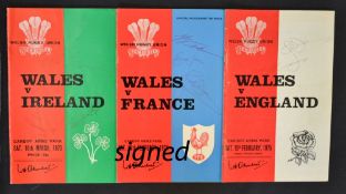 3x Wales signed rugby programmes from the 1970s to include vs Ireland' 73 signed to the cover by 3