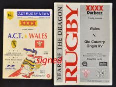 2x 1996 Wales Rugby Tour to Australia signed rugby programmes to incl v A.C.T played on Wed 10th