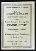 1948/49 FA Cup Semi Final Wolverhampton Wanderers v Manchester United football programme date 2