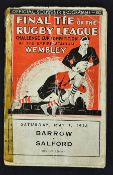 1938 Barrow vs Salford Rugby League Challenge Cup Final programme - played at Wembley on Saturday