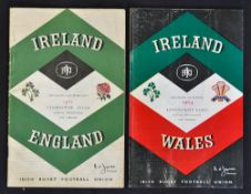 2x 1960's Ireland rugby programmes (H) to incl vs England '61 and vs Wales '64 some minor wear and