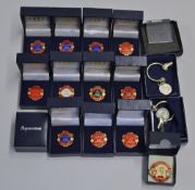 Selection of 2004/05 Manchester United Pin Badges presented in Aquascutum boxes includes