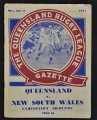 1953 Queensland v New South Wales rugby league programme - floodlit match played at Exhibition