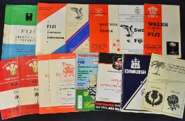 Collection of Wales, Welsh clubs vs Fiji rugby programmes from 1964 onwards to include vs