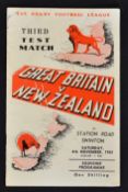 1961 Great Britain vs New Zealand rugby league programme -3rd test played at Swinton on Saturday 4th