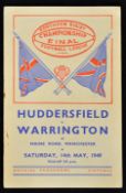 1949 Huddersfield vs Warrington Northern rugby league championship final programme - played at Maine