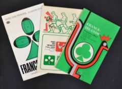 3x France v Ireland rugby programmes from the 1970s to include '74, '76, & '78 some slight staple