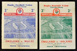 2x 1937 England Grand Slam rugby programmes (H) to incl vs Wales (4-3) and vs Ireland (9-8) both
