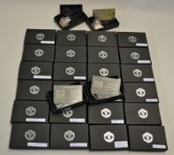 Selection of 2013/14 Manchester United Mirrored Cards and Pin Badges with etched fixtures to the