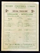 1928 England (Grand Slam Champions) vs Scotland rugby programme - played 17th March, single folded