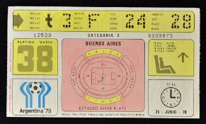 1978 World Cup Final football ticket Argentina v Holland at Buenos Aires date 15 June, with minor