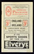 1934 Ireland vs England (Grand Slam) rugby programme played at Lansdowne Road with usual pocket wear