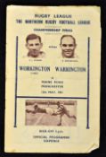 1951 Workington vs Warrington Northern Rugby league championship final programme - played at Maine