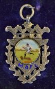 Silver and Enamel Football Medal inscribed ' E.V.U. R. Arrowsmith' makers mark WA to the reverse,