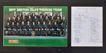 1977 British Lions Tour to New Zealand official signed team sheet - to include Phil Bennett, John