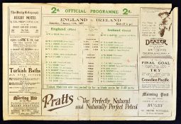 1927 England v Ireland rugby programme played at Twickenham large single folded programme usual