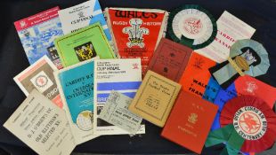 Miscellaneous collection of Wales & Welsh related rugby programmes, tickets, rosettes, pennants et