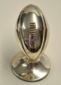 1925 Silver rugby ball hall marked Birmingham 1925 mounted on a small circular base overall 3"h -