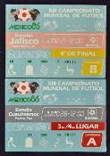 1986 World Cup Brazil v France football match ticket date 21 June at Guadalajara, t/w Belgium v