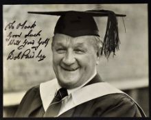 Bob Paisley Signed Press Photograph inscribed to the front 'To Mark good luck with your golf Bob