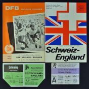 1971 Switzerland v England football programme and ticket date 13 October, t/w1972 Germany v