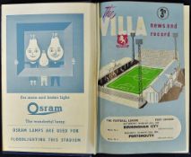 Aston Villa bound volume of 1958/59 football programmes to include friendly matches and reserves,