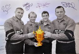 2003 England Rugby World Cup winners large signed canvas black and white photograph - comprising and