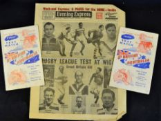 1956/57 Great Britain vs New Zealand rugby league programmes and newspaper- to include the 1st and