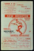 Scarce 1966/67 Shrewsbury Town Friendly football programme v New Brighton date 2nd May 1967,