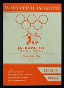 1952 Olympic Games football programme ¼ Finals programme includes Hungary (winners) v Turkey,