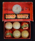 2x Dunlop Warwick Fifty Fifty wrapped golf balls - complete with the original labels and green bands