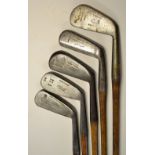 5x various irons to include a J.H Taylor smooth faced jigger, Nicoll Leven Zenith iron for E Gray