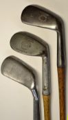 3x interesting irons to incl a large deep faced Smith's patent anti shank mashie, an Anderson