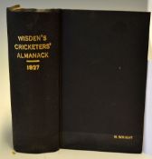 1927 Wisden Cricketers Almanack - 64th edition lacking wrappers but rebound in black cloth boards