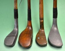 4x assorted putters all with defects including Zozo model brass mallet head, Curiass wooden mallet